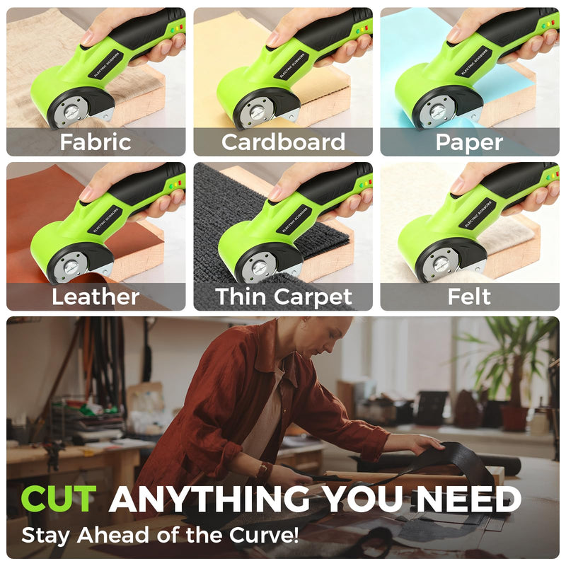 Cordless Cardboard Cutter with Safety Lock & LED – 4V Rechargeable, Extra Blade Included, Electric Box Cutter for Cardboard, Fabric Rotary Cutter for Wrapping Paper, Carpet & Leather