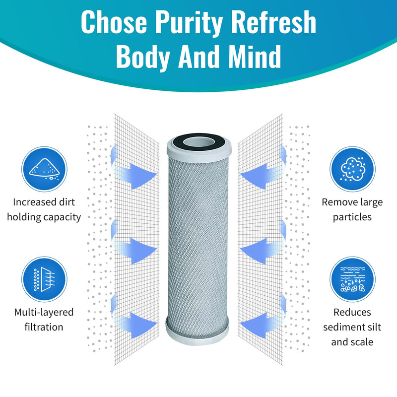 CFS – 5 Micron Activated Carbon Water Filter Cartridge Compatible with 202000 Models – 10" Whole House Replacement Filter Cartridge - Remove Bad Taste and Odor – (4 Pack + 4 O-Rings) 4 Pack + 4 O-Rings