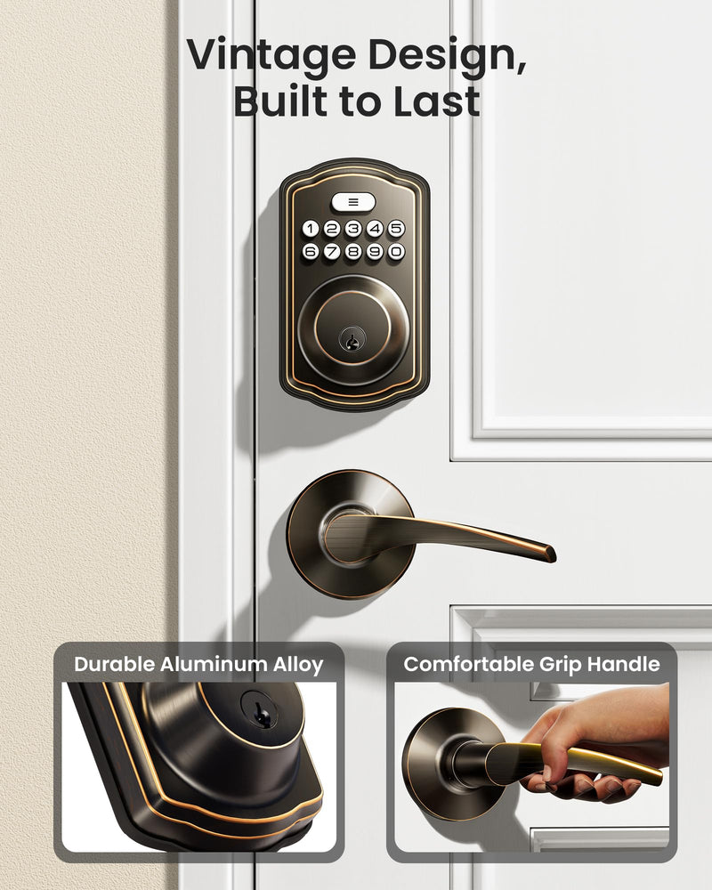 Veise Keyless Entry Door Lock with 2 Lever Handles - Electronic Keypad Deadbolt, Easy Installation Digital Smart Front Door Lock Set, Oil Rubbed Bronze Door Lever