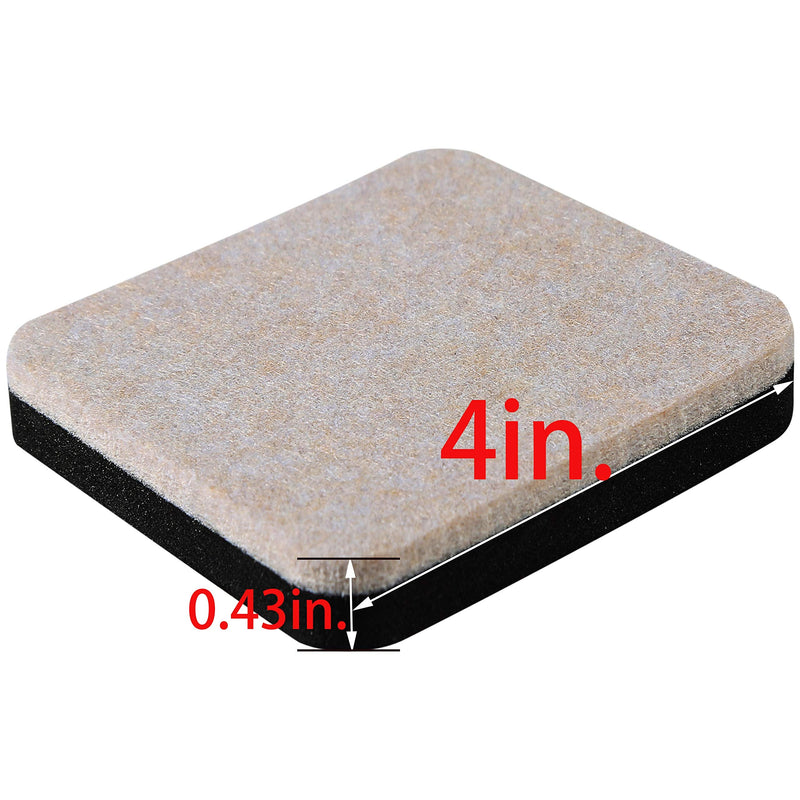 4in.Square 16 Pack Felt Sliders for Hard Surfaces-Felt Furniture Sliders - Heavy Duty Sliders - Reusable Hardwood Floor Sliders -Furniture Moving Sliders-Sofa Sliders Gliders Glides Movers