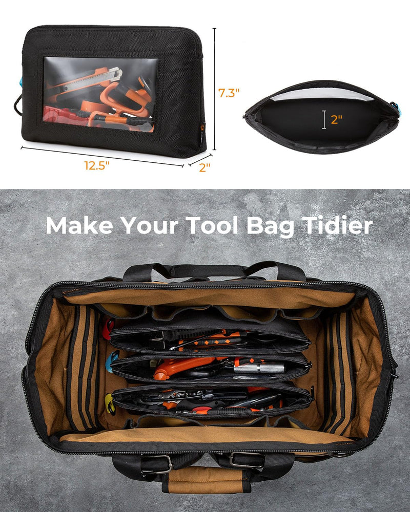 3 Pack Tool Pouch Zipper Bag, Heavy Duty Small Tool Bag with Clear Window, Multipurpose Storage Pouch for Tools, Gadgets, Cosmetics, Stationery, Travel Accessories 3 Pack, Clear