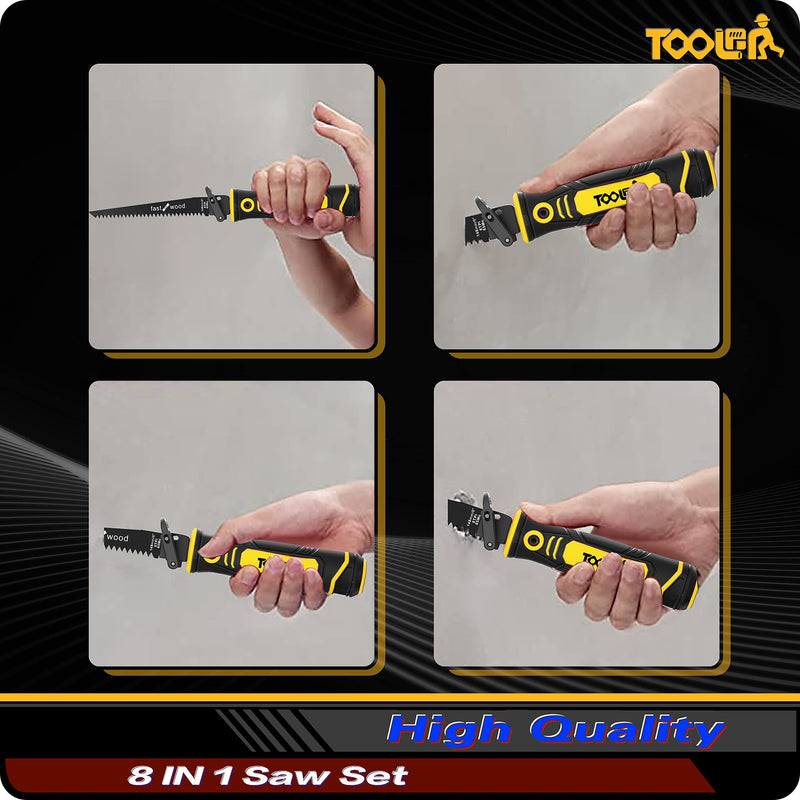 8-In-1 Multi Blades Hand Saw, Drywall Cutter Saw. Hacksaw. Long Blade Hand Saw, Jab Saw, For Cutting Drywall, Sheetrock, Wood, Metel, Plastic, Plywood. Blade Quick Change Mechanism.