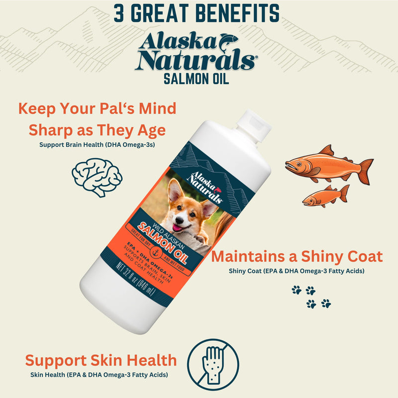 Alaska Naturals Wild Alaskan Salmon Fish Oil Supplement for Dogs Skin and Coat with EPA DHA Omega 3 Fatty Acids Liquid Food Topper 15.5 oz.
