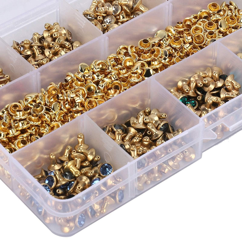 540 Sets Rhinestones Rivets Studs, 6mm Leathercraft Colorful Rhinestones Rapid Rivets Studs Buttons Spikes Rivets for Clothing, Purse, Bags, Shoes, Leather Craft