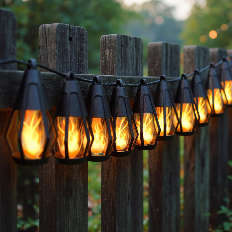 Solar String Lights Outdoor Waterproof - 10 Flickering LED Bulbs with Patented Flame Effect, 21 ft Solar-Powered Solar Hanging Lights Outdoor for Patios, Porches, Fences, Gardens & Decorative Ambiance