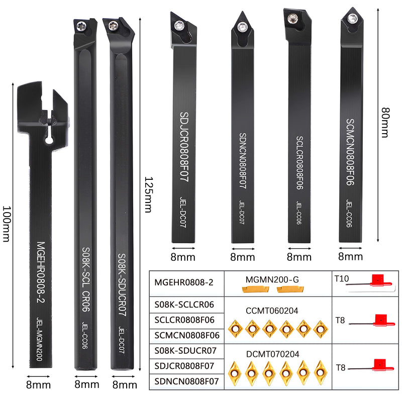 Carbide Lathe Tools - Metal Lathe Cutting Tools Set 21pcs - 7pcs 5/16" Turning Holders + 14pcs Indexable Golden Carbide Inserts CCMT060204 DCMT070204 MGMN200G 7pcs 5/16" Shank holders+14pcs inserts