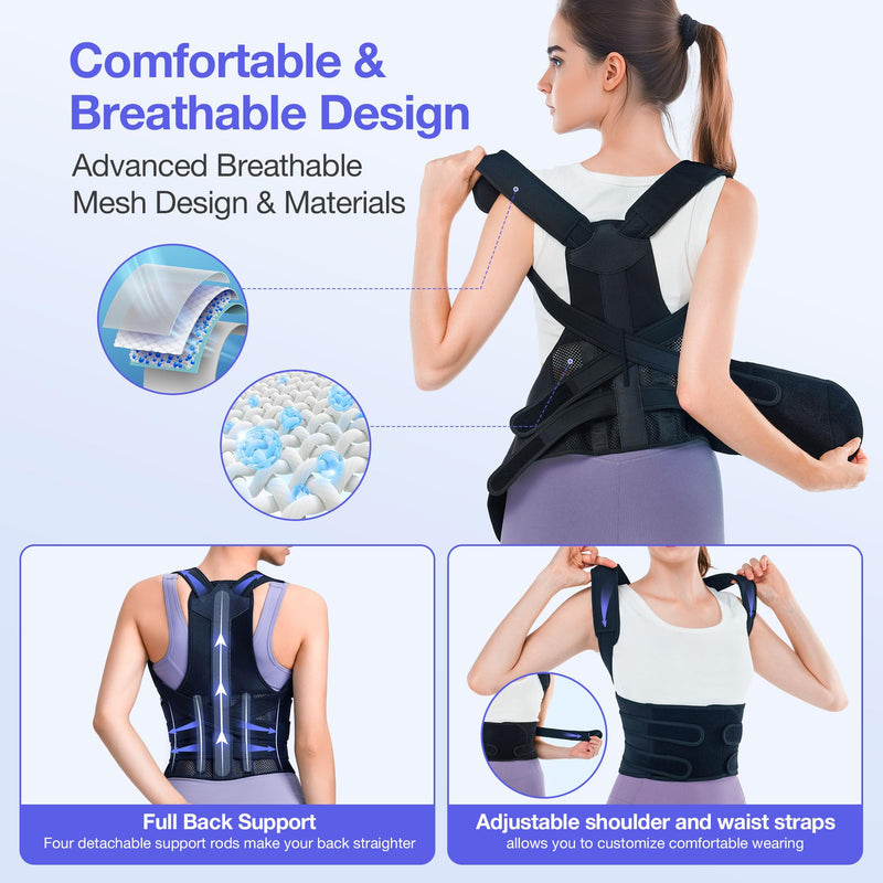 Posture Corrector for Women and Men, Upgraded Full Back Brace Support, Adjustable Shoulder Straightener for Improving Back Posture, Relief for Upper and Lower Back, Lumbar, Neck, Shoulder Pain Black Medium