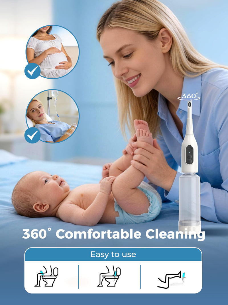 Portable Bidet for Travel, Rechargeable Electric Travel Bidet with Dual Spray Modes, 360°Adjustable Nozzle, High Pressure Cleaning, USB-C Charging, IPX7 Waterproof for Camping Postpartum Hygiene White