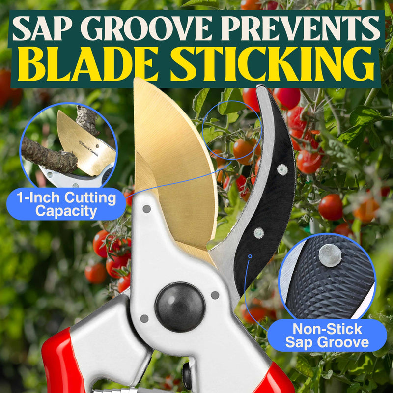 Haus & Garten ClassicPRO 8.5" Professional Premium Titanium Bypass Pruning Shears - Use As Pruners, Garden Shears, Heavy Duty Handheld Pruning Shears For Gardening, Clippers, Pruner Scissor Tool Red