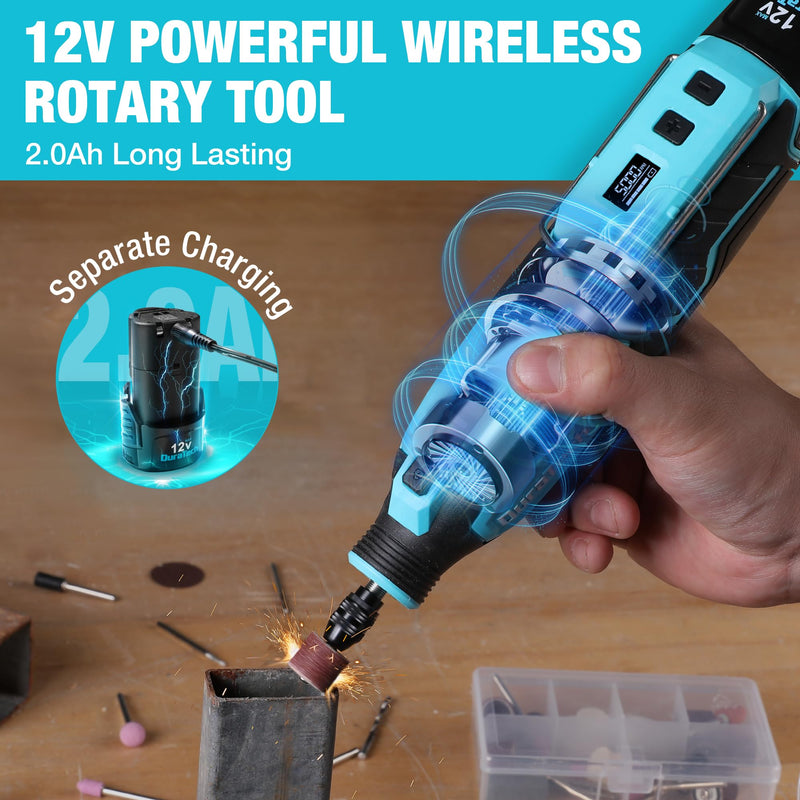 DURATECH 12V Cordless Rotary Tool Kit with 118PCS Accessories