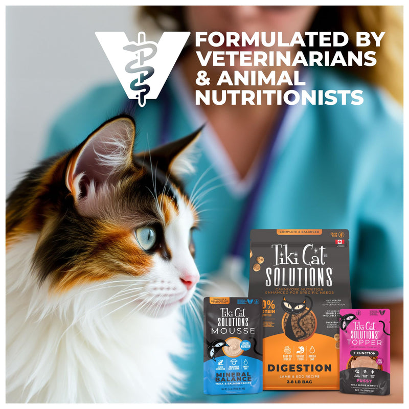 Tiki Cat Solutions Supplements Skin & Coat Mousse, Salmon in Broth, Formulated with Omega Fatty Acids, Functional Cat Food Supplement, 5.6 oz. Pouch (Pack of 20)