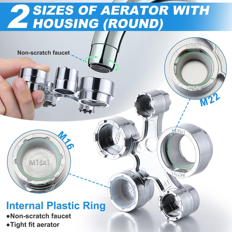 Enhon 13 in 1 Faucet Aerator Removal Tool, Metal Aerator Key Wrench for Hidden Threaded Aerator TF, TJ, TT, JR, STD and Cut Side/Round Aerator with Housing M16 M18 M20 M22 M24 M28 (Polished Chrome) Polished Chrome