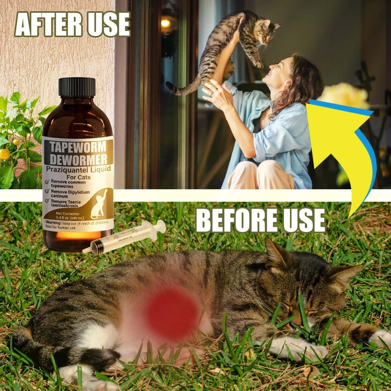 Tapeworm Dewormer for Cats & Kittens – Praziquantel Liquid 100 mL for Cats 6 Weeks & Older, Include 3 ml Dropper with Cap
