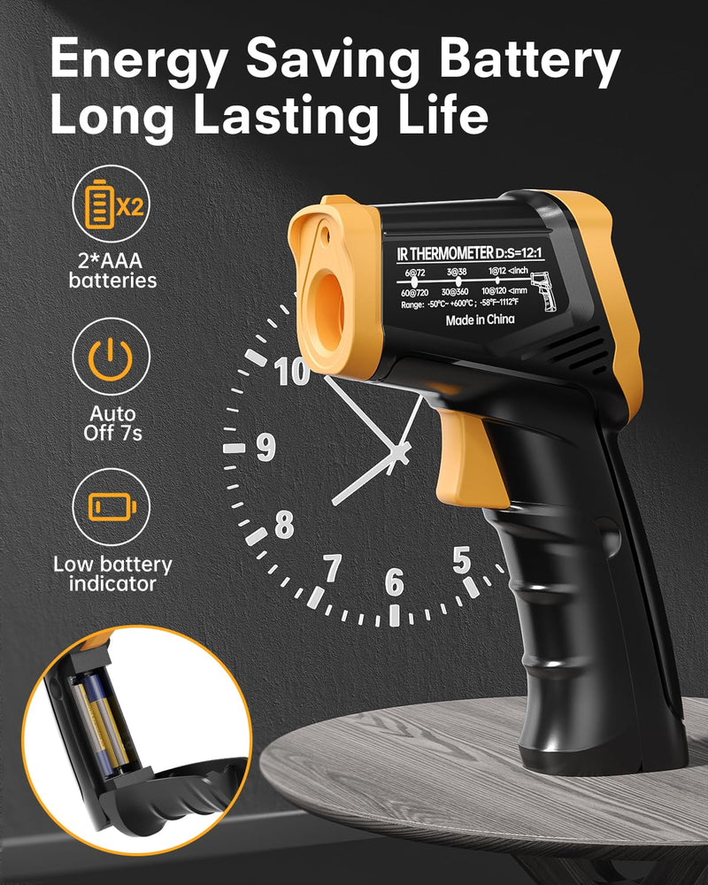 Eventek Infrared Thermometer Gun, Laser Thermometer Temperature Gun -58°F to 1112°F, IR Temp Gun for Cooking, Pizza Oven Accessories, Griddle, AC, Barbecue, Air Thermometer, Kitchen Cooking,Meat