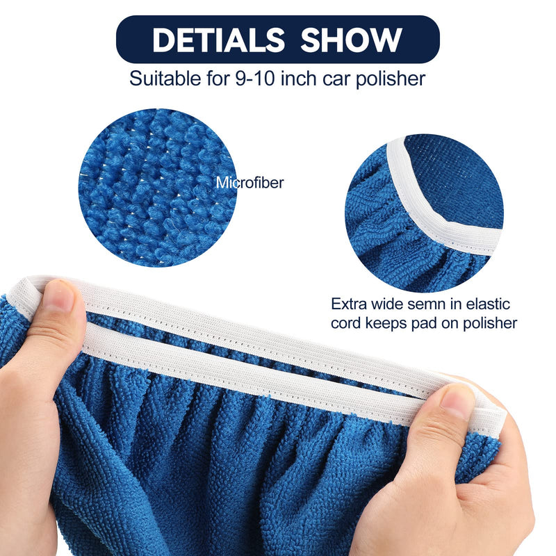 Tallew 40 Pcs 9 to 10 Inches Buffer Pads Bulk Car Polisher Bonnets Orbital Buffer Bonnets Microfiber Polishing Pad Car Wax Cover for Cleaning and Polishing(Royal Blue,Light Blue,White) Royal Blue,Light Blue,White
