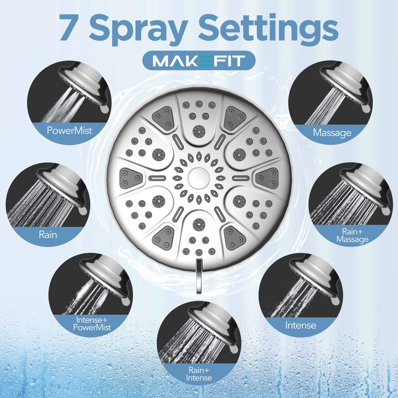Filtered Shower Head - High Pressure Shower Head with Filter for Hard Water Softener - 7 Settings Bathroom Rain Showerhead to Remove Chlorine and Heavy Metals (Chrome) Premium Filter Chrome