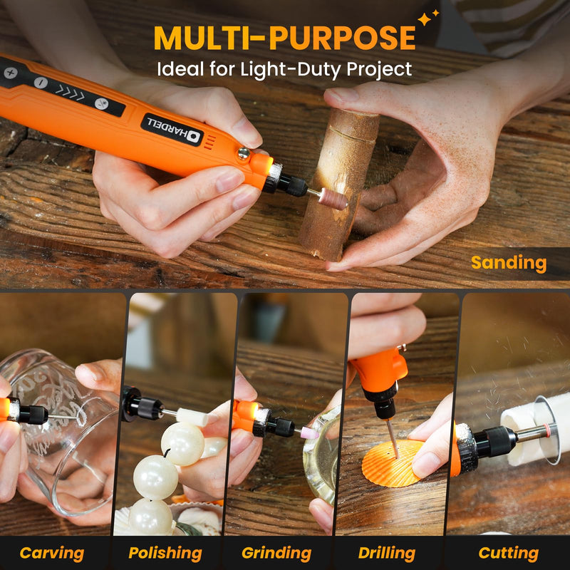 HARDELL Mini Cordless Rotary Tool Kit, 5-Speed and USB Charging with 61 Accessories, Multi-Purpose 3.7V Power Rotary Tool for Sanding, Polishing, Drilling, Etching, Engraving, DIY Crafts Cordless, Mini