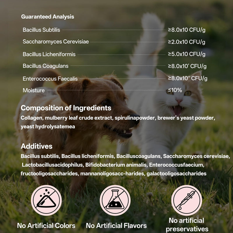 Probiotics for Dogs & Cats, Daily Digestive & Gut Health Supplement, 7 Strains & 3 Prebiotics, Supports Stool Balance, Occasional Diarrhea & Gas, Collagen & Spirulina for Skin Health & Itch Support