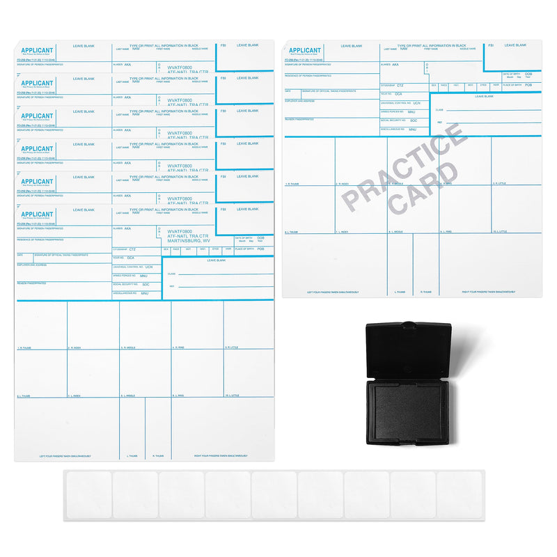 Made in USA - FD 258 Fingerprint Card 2025 Kit Full (6 Cards + 1 Practice Card) w/Reusable Ink Pad, Correction Tabs, Instructions FD258-ATF