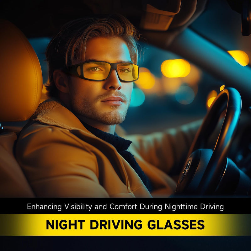 Night Driving Glasses Fit Over Eyeglasses for Men Women, Anti-glare Polarized Wrap-Around Night Vision Glasses A01-black Frame/Night Vision Lens