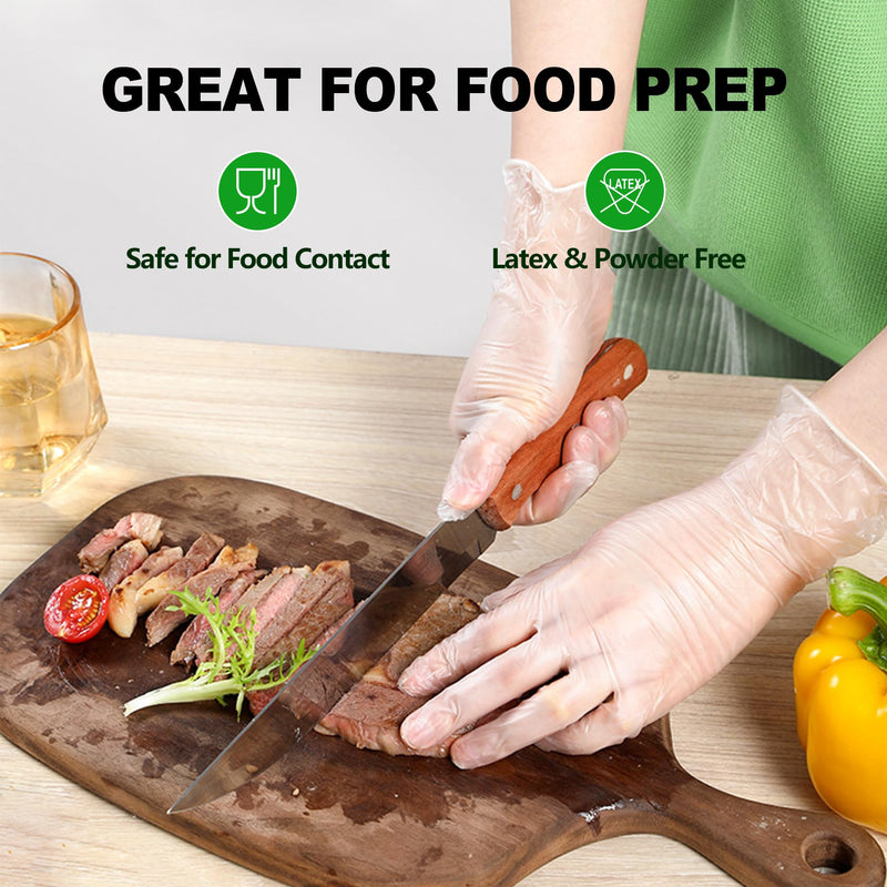Disposable Vinyl Gloves, Food Safe, Latex-Free Powder-Free Clear Plastic Gloves for Cooking, House Clean, Food Prep Medium 100