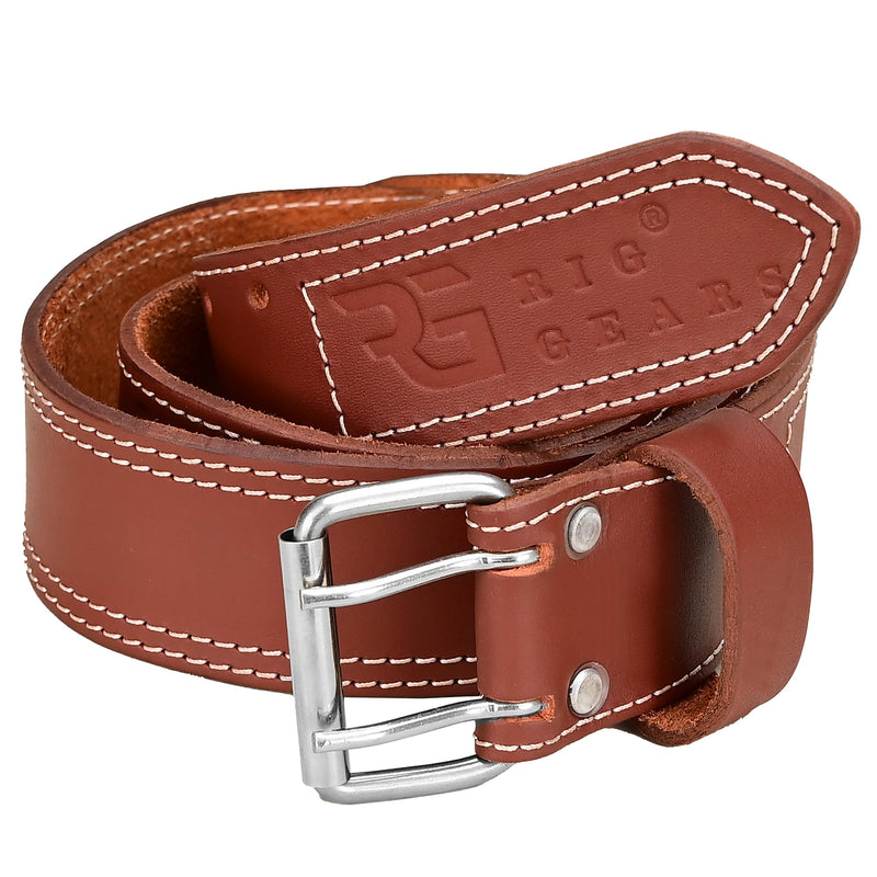 Leather Tool Belt for Men, Full Grain Leather Work Belt, 2 Inch Carpenter Construction Utility Belt, Heavy Duty Tool Belt for Electrician, Farming, DIY & Contractor Work, Brown (34"-49")