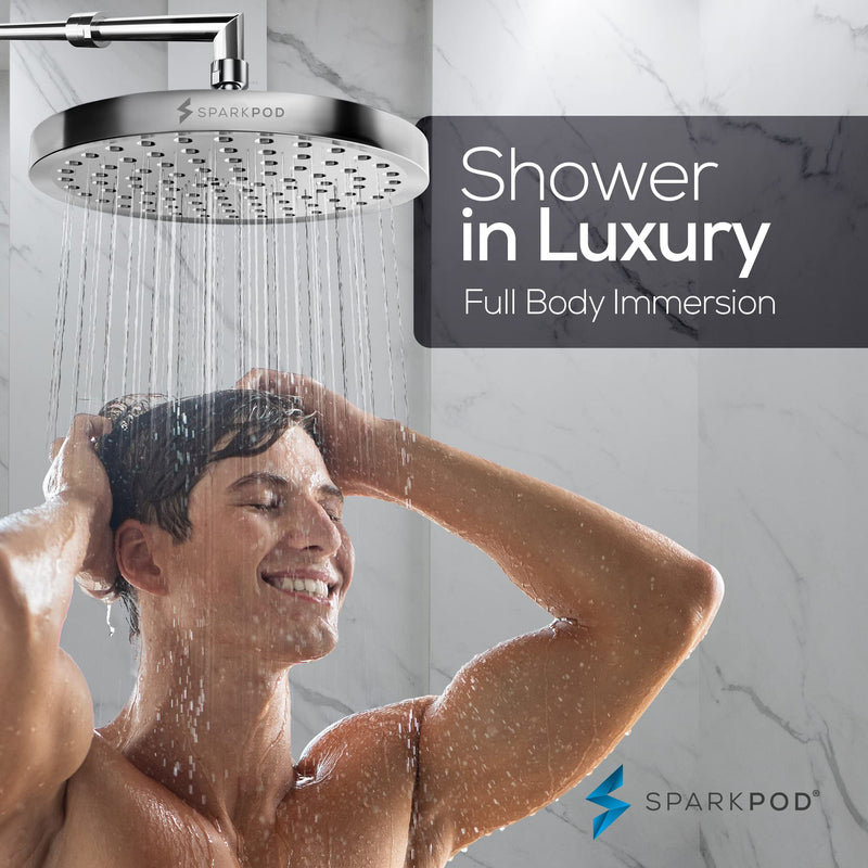 SparkPod Shower Head - High Pressure Rain - Premium Quality Luxury Design - Easy Clean Adjustable Replacement for Your Bathroom Shower Heads (Luxury Polished Chrome, 8 Inch Round) Luxury Polished Chrome