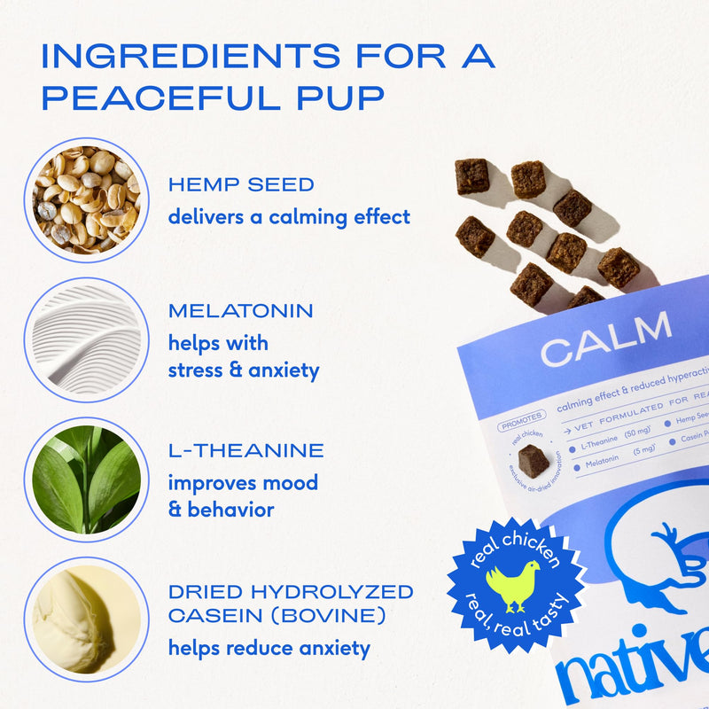 Native Pet Dog Calming Chews (60 Chews) & Organic Pumpkin for Dogs (8 oz.) - Melatonin for Small, Medium, Large Dogs and All-Natural, Organic Fiber Pumpkin Powder for Dogs