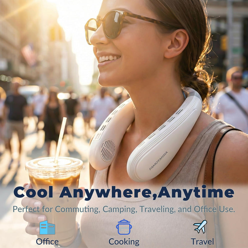 Neck Fan - Portable Personal Fan with Cooling Plate,Operated Wearable Rechargeable Fan with 5200mAh Lithium Battery for Travel,Neck Air Conditioner,3 Cooling Level&3 Speeds Level,Gifts for Women Men White