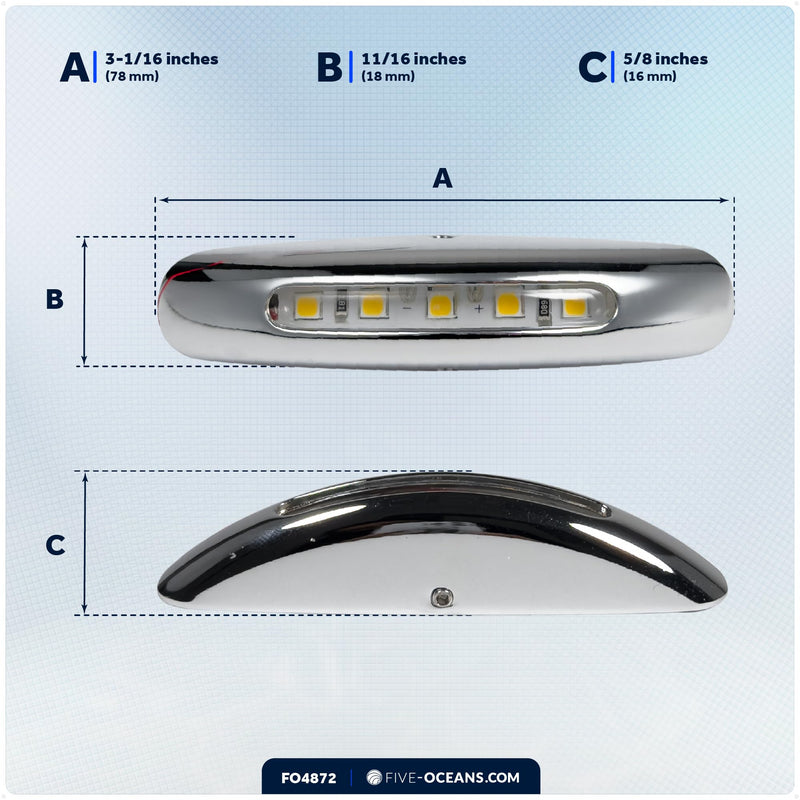 Five Oceans 3-Inch LED Boat Courtesy Light, Warm White, IP67 Waterproof, 12V - 2-Pack, Premium Chrome Plated Zinc Alloy, Marine Interior Lighting for Pontoon, Boat, RV - FO4872 Warm White LED