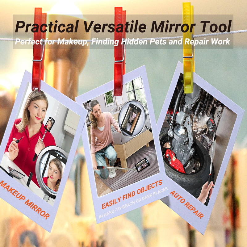 Stocking Stuffers for Men - Telescoping Inspection Mirror with LED Light, Square Mechanic Mirror Tool, Christmas Gifts for Men, Mens Gifts Idea for Dad, Husband, Boyfriend, Handyman Square Mirror