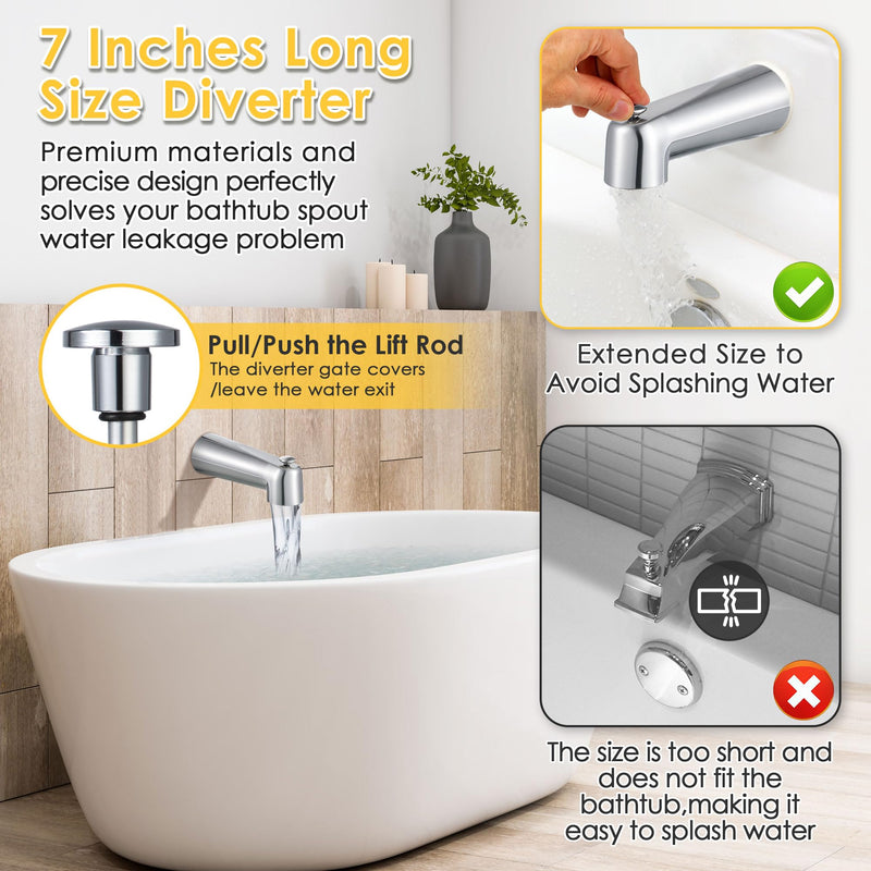 Enhon 7 Inch Slip on Tub Spout with Diverter, Compatible with Moen 3839/Moen 3853 Tub Spout, Bathtub Diverter Spout Fits 1/2" Copper Water Tube(5/8" Diameter), 5/32" Hex Wrench(Brushed Nickel) Brushed Nickel