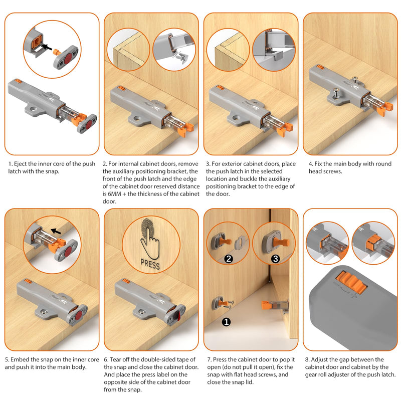 Cabinet Push Latch, Jiayi 2 Pack Heavy Duty Non-Magnetic RV Hidden Door Latch, Cabinet Press Out Catch for Door, Push and Release RV Drawer Closure, Touch Latch for Kitchen Cabinet Door Gray