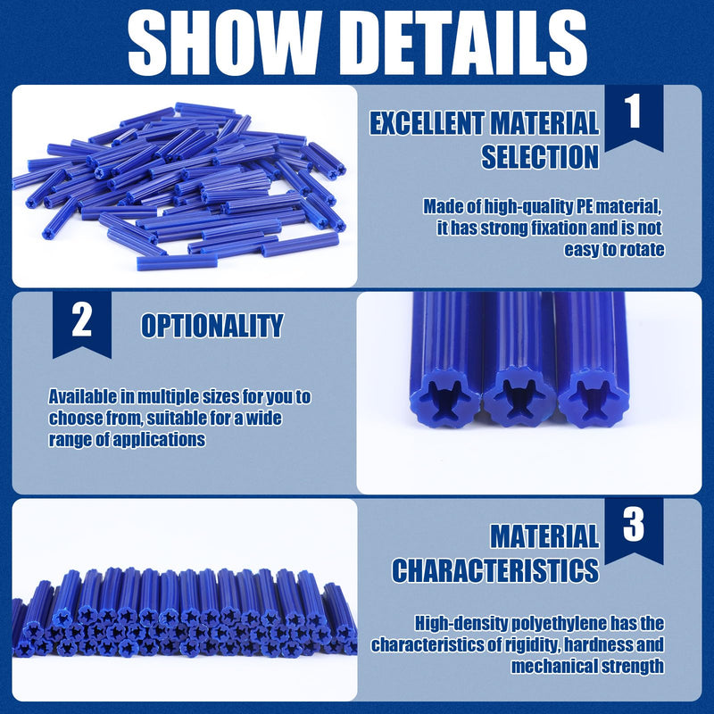 200 Pcs 5/16" Hole Screw Expanding Plastic Screw Anchors Blue Plastic Anchors Drywall Wall Expansion Pipe Bolt Expansion Tube for Hollow Walls Concrete Tile Cement Other Surface (1'') 1''