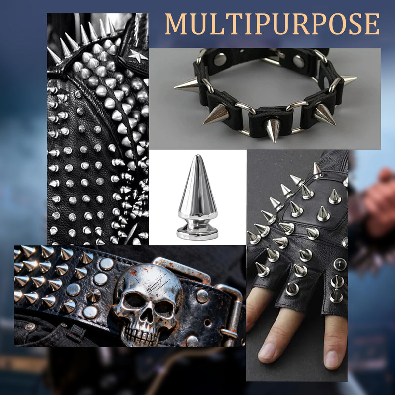 455 Pcs Punk Spikes and Studs Kit, 10 Sizes Metal Cone and Square Studs for Clothing and Leathercraft, DIY Punk Style Decoration for Jackets, Bags, Belts and Dog Collars