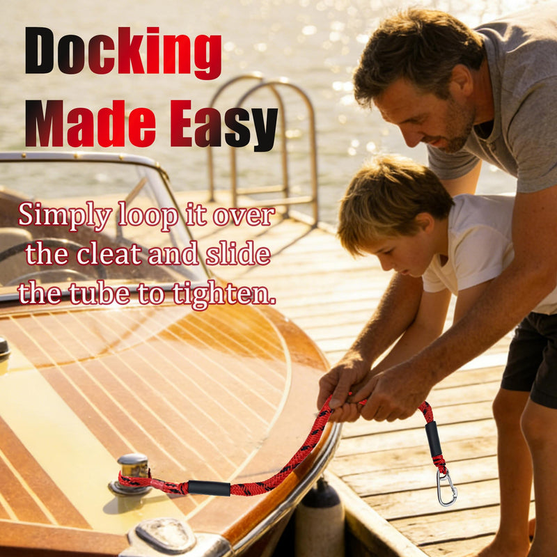 Boat Dock Lines -(Combo 4 ft + 6 ft) Shock Absorber Mooring Ropes with Clip，Boating Docking Ties,Boat Accessories for SeaDoo/Waverunner, Kayak, Pontoon, Dinghy & Small Boats (Red&Black) Red&Black