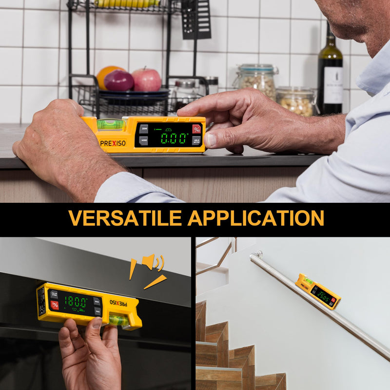 PREXISO Digital Level & Digital Protractor, 7 inch Angle Finder 0-90° & 0-180° Range, Electronic Bubble Inclinometer with Magnetic V-Groove & Audio Indicator for Woodwork, Saw & Home Drainage Leveling