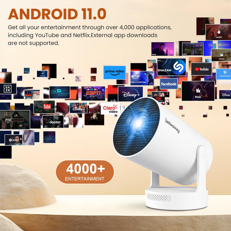 Mini Projector - Electric Focus, 210 ANSI Lumens, Smart Portable Projector for Bedroom & Home Cinema with 4K Support, Auto Keystone, Netflix Certified, Android 11, Voice Control, Air Mouse Remote Electric Focus - HY300Plus