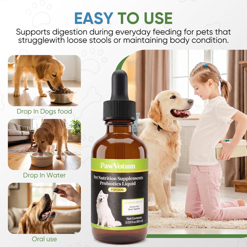 Constipation Relief Probiotics for Dogs – Natural Stool Softener & Digestive Aid, Gut Health Supplement, Gentle Elimination & Upset Stomach Soother, 2 Fl Oz