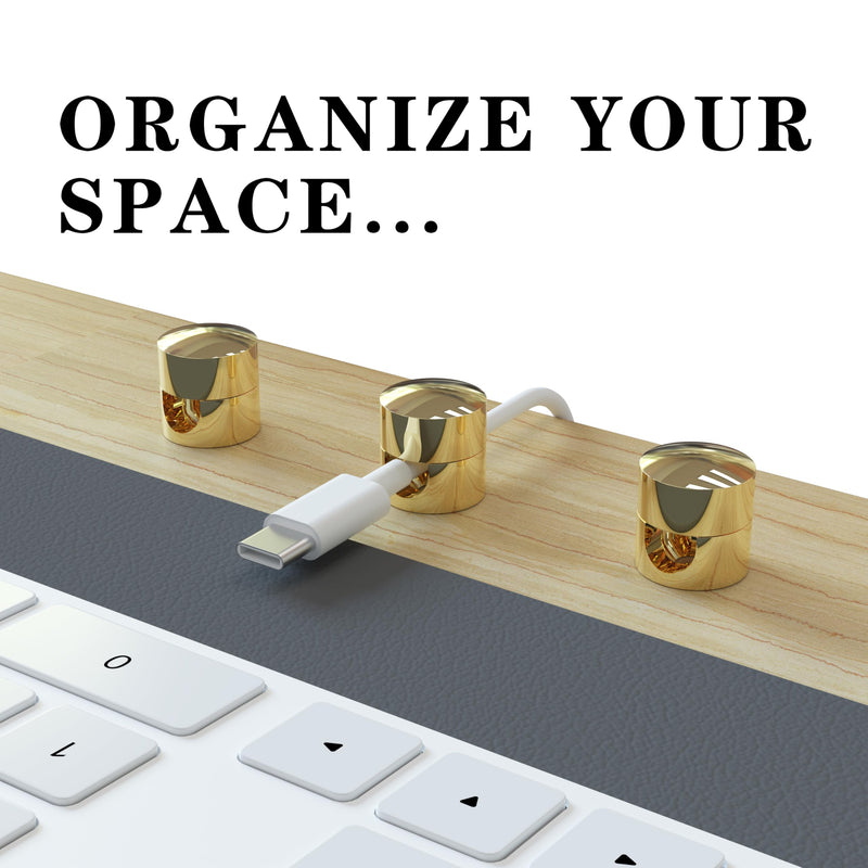 Gun Metal cord holder,Cable Anchors for Cable, Premium Aluminum Wire Organizer, Adhesive Screw 2-in-1 cord clips, Charger Cable Management Clip, Stylish, Sturdy, Practical | (3 Pcs) (Gold) Gold