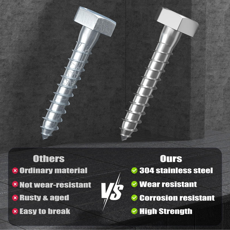 3/8" x 1-1/2" Hex Head Lag Screws 14Pcs, 304 Stainless Steel 18-8 Lag Bolts Wood Screws Heavy Duty Large Screws for TV Mounts, Deck, Boat Repair 3/8x1-1/2 (14pcs)