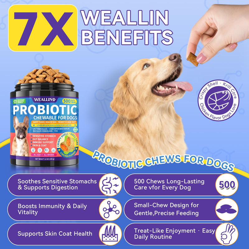 Cat & Dog Digestive Support Chews Bundle, Cat Hairball Support Treats with Krill & Chicken Flavor + Dog Probiotics Chews with Triple Probiotics & Prebiotics for Digestion, Immunity & Skin Care