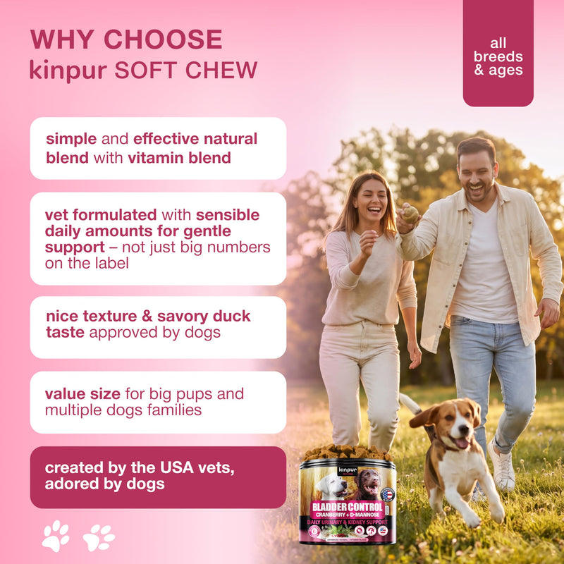 Dog UTI Support Chews with Cranberry & D-Mannose – Cranberry Supplement for Dogs, Urinary Tract & Bladder Support for Dogs, Dog Bladder Control, Kidney Health, Soft Duck Chews, 120 Bites