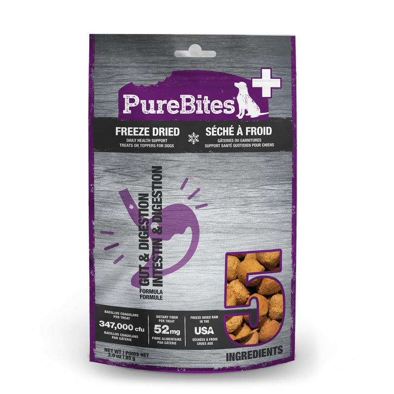PureBites+ Gut & Digestion Freeze Dried Dog Treats, 5 Ingredients, Made in USA, 3oz 3 Ounce (Pack of 1)