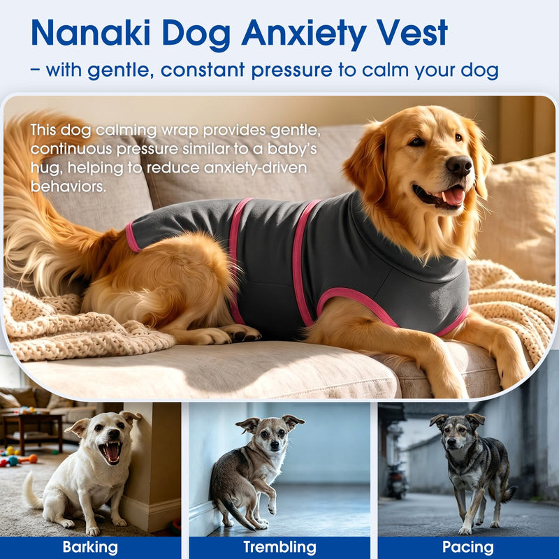 Nanaki Lightweight Noise Reduction Thunder Vest for Dogs Anxiety Calms Dog | Gentle pressure,Reflective strip,adjustable,Ideal for sleep & grooming, storm, fireworks, Ease car rides,separation anxiety Grey X-Large