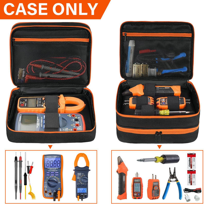 Carrying Case Compatible with Klein Tools ET310 AC Circuit Breaker Finder & RT250 GFCI Outlet Tester & Electrical Test Kit,Circuit Tester Storage Organizer Fits for Digital Multimeter,Clamp Meter Black & Orange