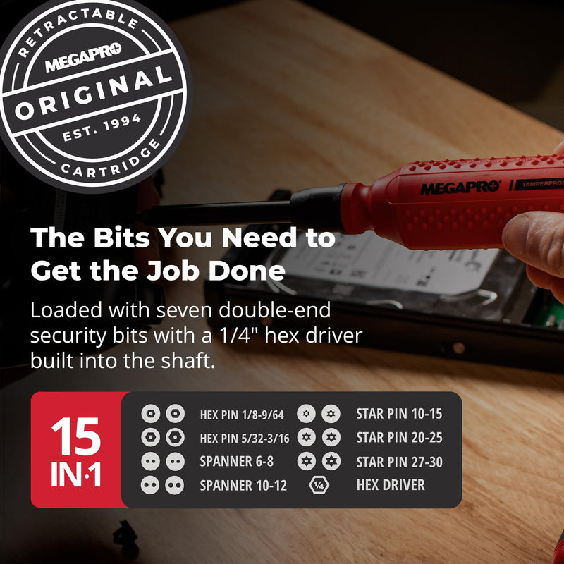 151TP - Tamperproof 15-in-1 Multi-bit Screwdriver (Black/Red)