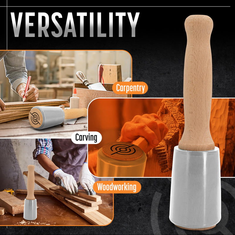 Schaaf Wood Carving Tools 15oz Small Wooden Mallet, Woodworking Rubber Mallet Hammer, Wood Mallet Urethane Head Absorbs Force to Protect Woodworking Tools, Comfortable Ergonomic Wood Hammer Medium White
