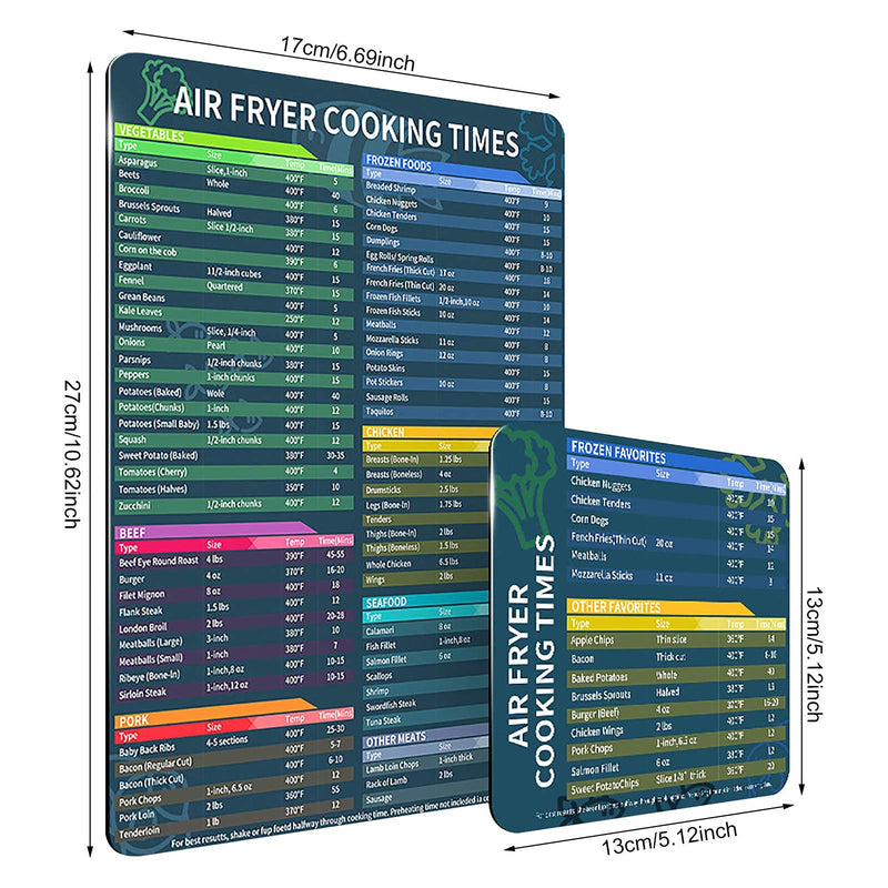Air Fryer Accessories Cook Times,Air Fryer Magnetic Cheat Sheet Set,Air Fryer Chart Magnet Sheet- Quick Reference Guide for Cooking and Frying (Air Fryer Accessories) Air Fryer Accessories