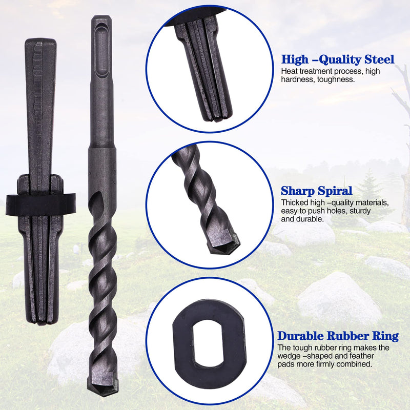 6PCS Rock Splitting Wedges and 1PCS Rotary Hammer Drill Bit, Wedge and Feather Shims, Stone Splitter Tools for Granites, Concretes, Boulders, Volcanic Rocks, Limestone Rocks 9/16" (14mm)